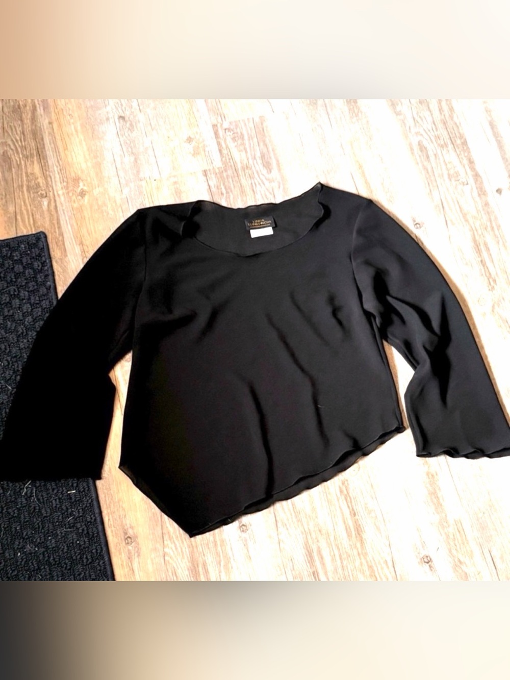 Vintage Linda Lundstrom Asymmetrical-Hem Black Blouse Size 8